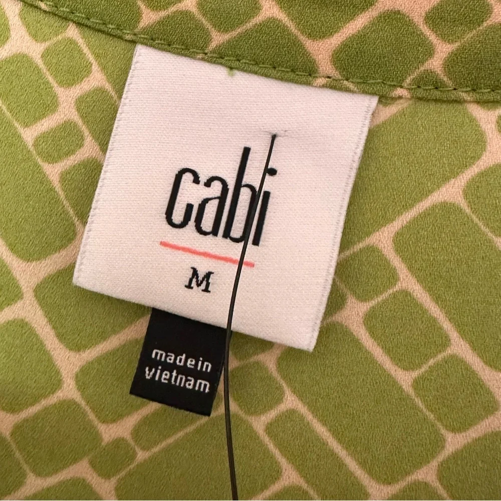 CAbi Olive Green Geometric Sleeveless Blouse